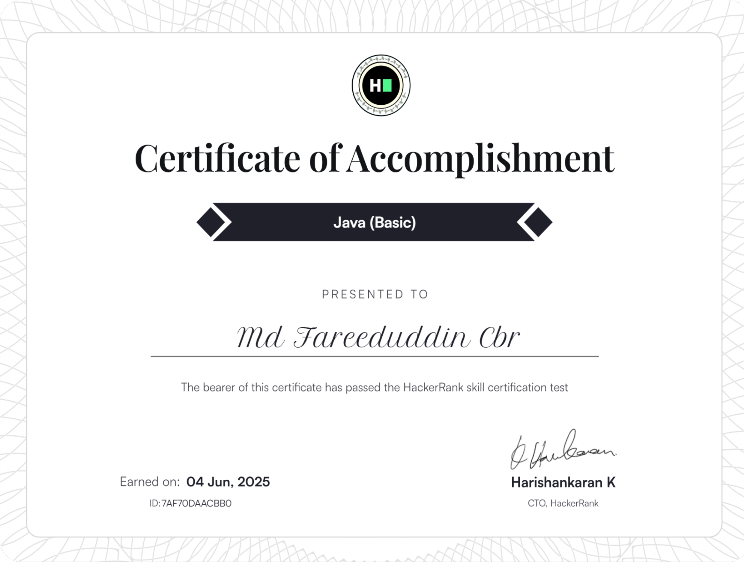 Java Certificate